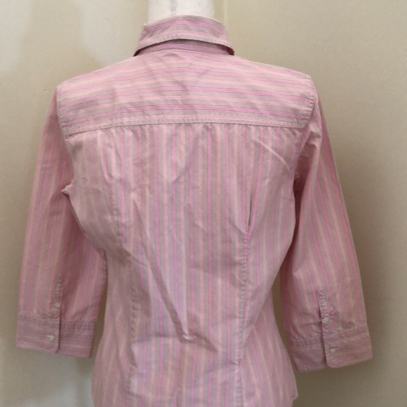 J. Crew. Button down 3/4 sleeve Shirt. Pink and Cream. Medium - Picture 5 of 9